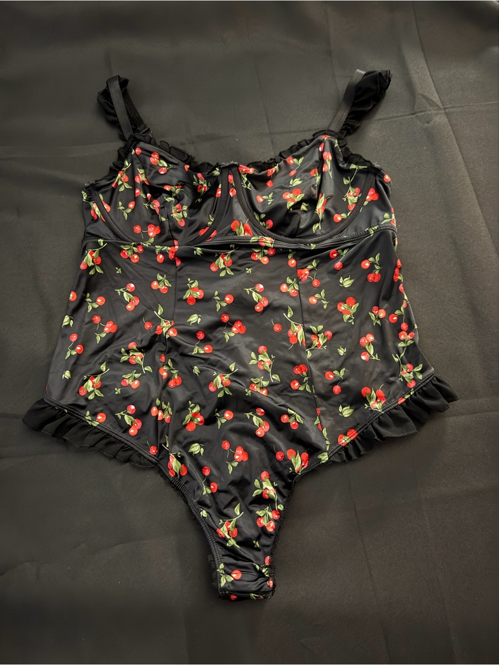 NWOT Torrid Cherry Print Black One-Piece Bodysuit Size 1